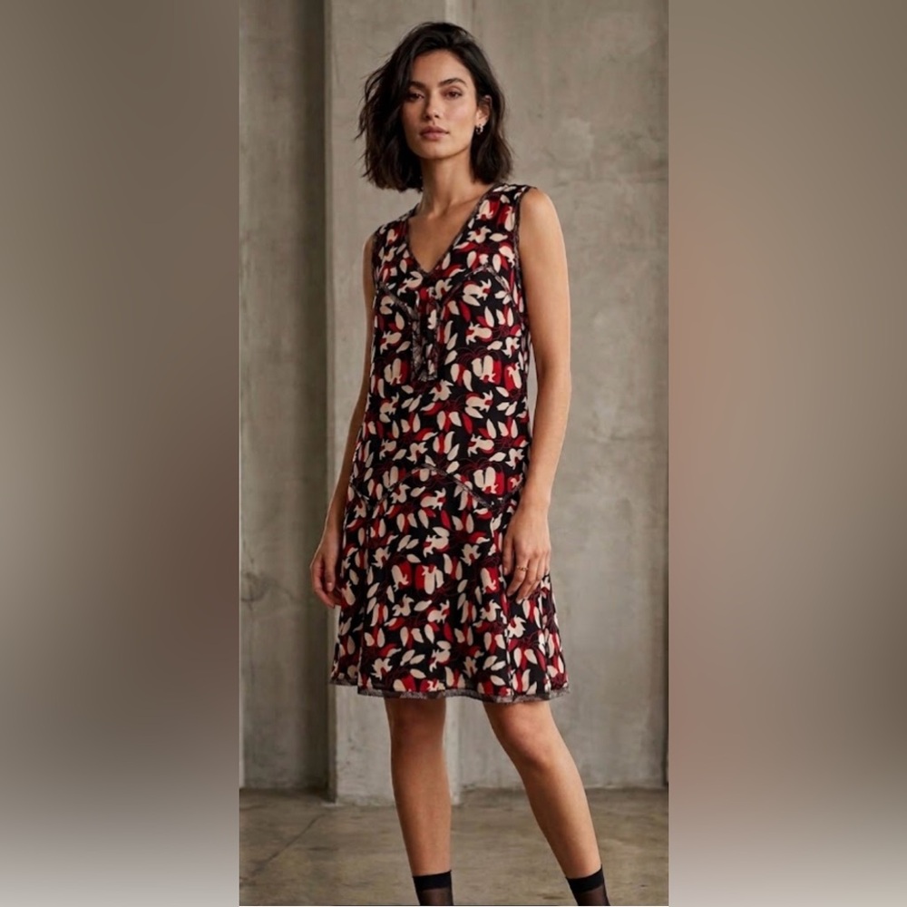Vintage Y2K Anna Sui Silk Drop-Waist Archival Floral Mini Dress Sz 6